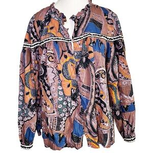 Cleobella Karla Paisley Long Sleeve Cotton Bohemian Button Down Blouse